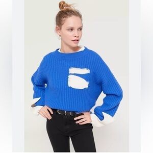 Even Vintage Urban Outfitters Frayed Pocket Sweater Blue Medium